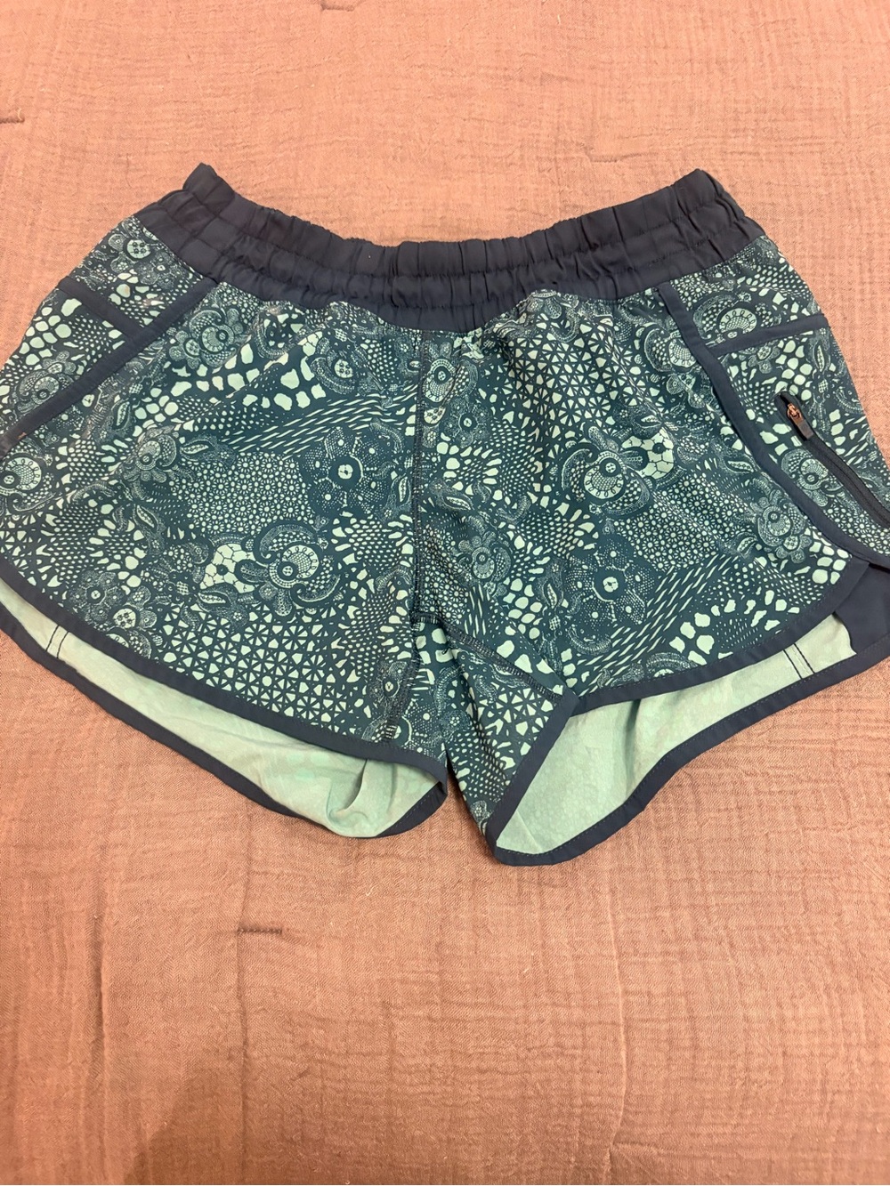 lululemon athletica Teal Patterned Running Shorts